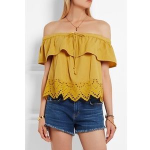 Madewell off the shoulder mustard yellow top!